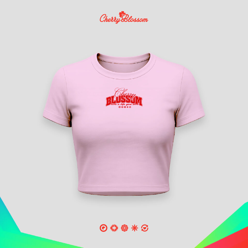 Bloom in pink Cherry Blossom Design on front, regular fit, Women's Tee. Cherry Blossom Merchandise.