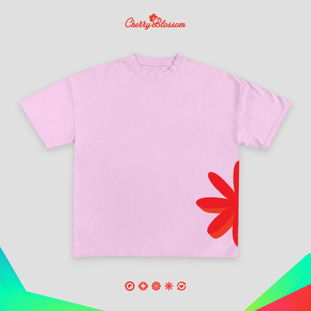 Cherry Glow, Cherry Blossom print on back, Cherry flower design on front and back, Oversized Fit Half Sleeve (Unisex), Cherry Blossom Merchandise.